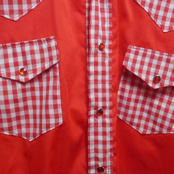 Vintage Red Western Shirt with Gingham Trim Pearl Snap Mens XL - Picture 15 of 16